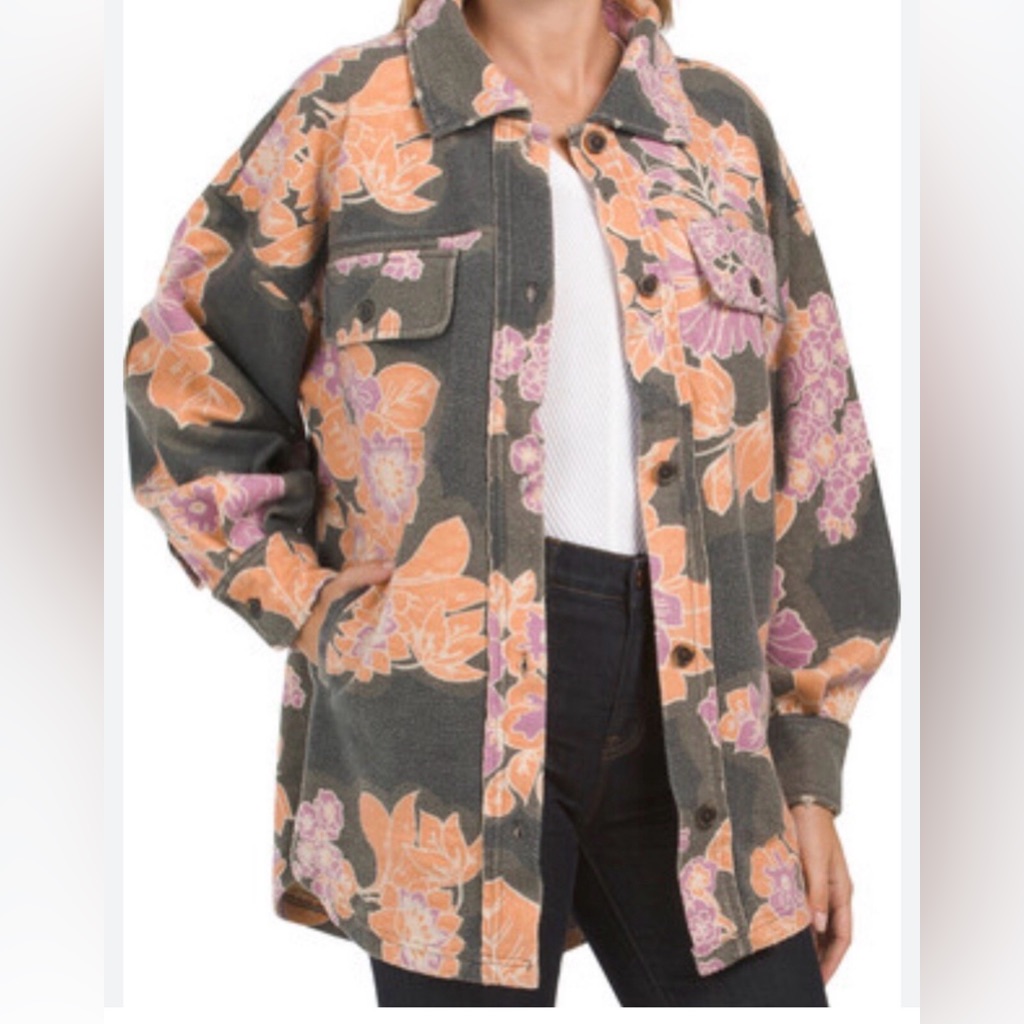 Nwt Free People Black Floral Jacket/Flannel Small